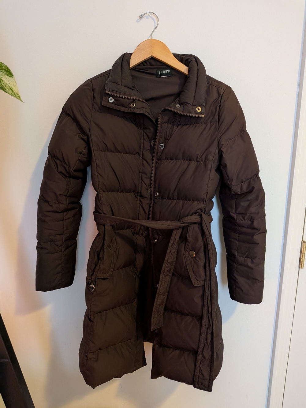 J.Crew Women's Dark Brown Quilted Belted Puffer Coat